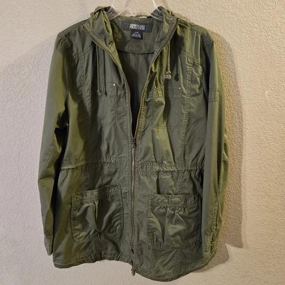 Kenneth Cole Reaction Womens Olive Green Lightweight Hooded Long Sleeve Jacket L - Picture 9 of 10